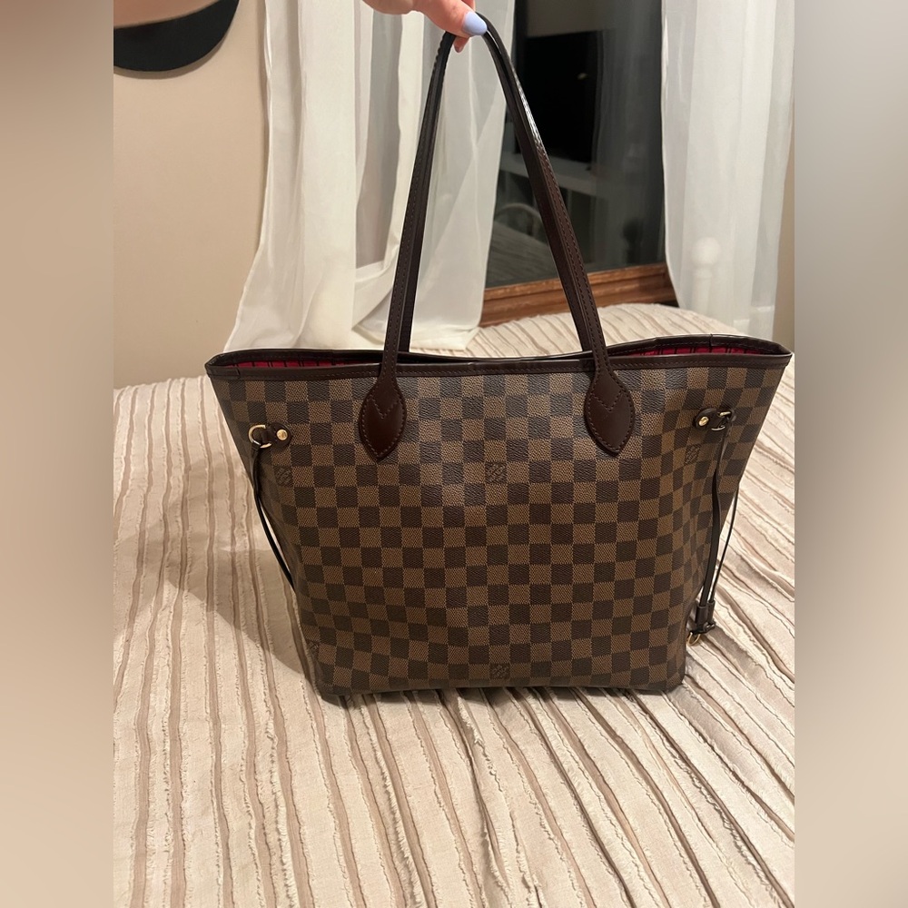 Louis Vuitton Brown Damier Ebene Canvas Tote with Red Interior